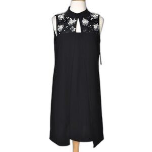 Badgley Mischka Studio Black Sheath Dress Metallic Floral Details Size M {NWT}